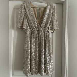 Elegant Silver- Gold Sequin Evening Dress
